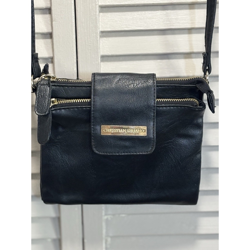 Christian Siriano Small Crossbody Zip Close Logo Gold Several Pockets